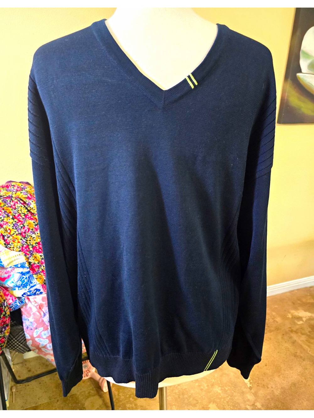 St Croix Men's Navy Knit V-Neck Pullover Logo Sweater Long Sleeve XL